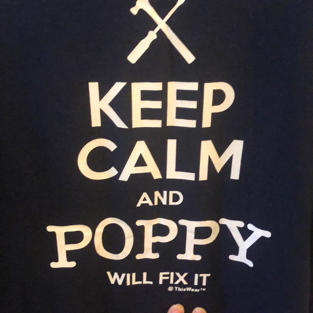 Keep Calm & Poppy Will Fix It Navy Tee XL NWOT